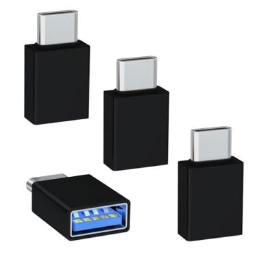 Imagem de Adaptador USB C para USB, pacote com 4, conversor OTG tipo C macho para USB 3.0 fêmea, Thunderbolt 4/3 para adaptador USB para iPhone 15 Pro Max Plus, MacBook Pro Air, Samsung Galaxy, iPad (preto)