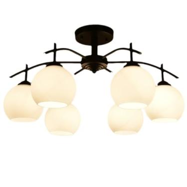 Imagem de KUGGKKTP Lustre antigo moderno de 6 luzes, luminária pendente de fazenda com abajur branco, luz de teto preta para sala de jantar, sala de estar