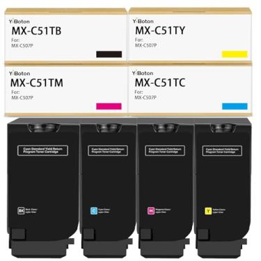 Imagem de YiBoton Substituição de cartucho de toner compatível com MX-C51T para impressora Sharp MX-C51TB MX-C51TC MX-C51TY MX-C51TM, para impressora MX-C507P (alta qualidade, pacote com 4)