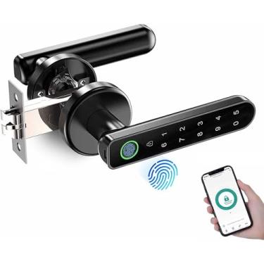 Imagem de WIFI Fechadura Digital Biométrica, 4 em 1 Inteligente Eletronica de Embutir com Tuya APP Touch Screen Fechadura Digital - Abertura via Biometria, Senha Numérica, Chave e APP