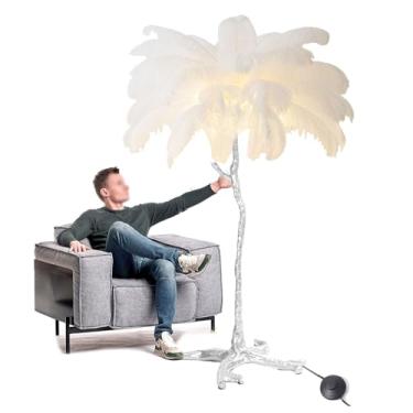 Imagem de Luminária de chão, lâmpadas de piso de penas, lâmpadas de chão modernas de resina, lâmpadas de LED 3 tons, lâmpada de pé regulável, interruptor de pé, lâmpada de leitura para quarto - presente