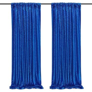 Imagem de ZiDeTang 60 cm x 2,44 m poliéster azul escuro lantejoulas painéis de cortina de fundo palco transparente azul escuro cortinas transparentes para casamento, festa de aniversário, fundo de Natal, pacote