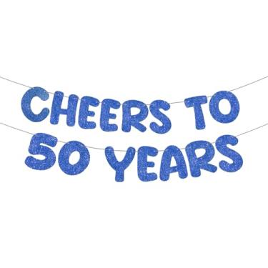 Imagem de Fulmoon Cheers to 50 Years Banner Glitter 50th Birthday Banner pré-amarrado Happy 50th Anniversary Banner casamento aposentadoria pano de fundo decoração de festa kit guirlanda para mulheres homens