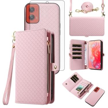 Imagem de Asuwish Capa de celular para Motorola Moto G Stylus 5G 2024 com zíper carteira destacável com protetor de tela de vidro temperado alça transversal alça flip porta-cartão slot G5 mulheres homens