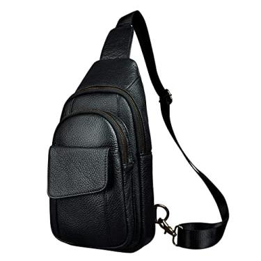 Imagem de Le'aokuu Bolsa tiracolo masculina casual para viagem ao ar livre, caminhadas, chá, tiracolo, alça de ombro, mochila masculina de couro, D 8013 Preto, Large, Transversal
