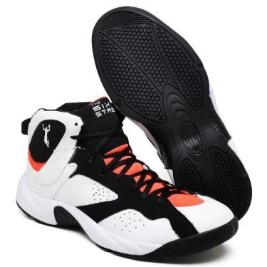 Imagem de Tênis Basquete Masculino Dunk Cano Alto Six Street Preto/Laranja, 43, 