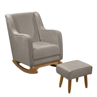 Imagem de Poltrona Amamentação Balanço e Puff Aquila Veludo Capuccino - Ideal Mo