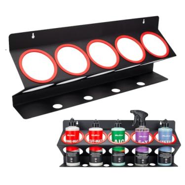 Imagem de Suporte universal para garrafa de spray de detalhamento – organizador móvel de garagem para carro, comporta 5 pulverizadores (16/947 g) com 4 orifícios pequenos, design leve, fácil montagem na parede