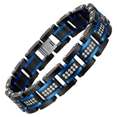 Imagem de Pulseira Ziallay Link inicial hip hop presente masculino joia de aniversário Natal presente namorado filho pulseira fashion diamante, pulseira de dois tons., Metal Aço inoxidável Pedra Cobre, Pedra preciosa de zircônia