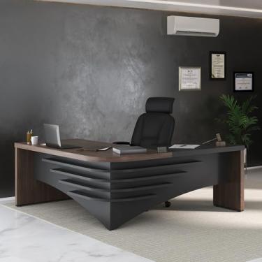 Imagem de Mesa Diretor para Escritório Tamburato 50mm em L Charuto Com Preto Lado Esquerdo - Artany