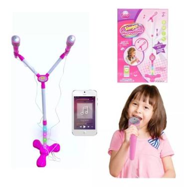 Imagem de Microfone Criança Infantil Pedestal Rosa Conecta Com Celular - 99 TOYS