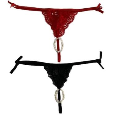 Imagem de Kit 2 Calcinha Tailandesa Pérola Massageadora Tanga De Renda Luxo Femi