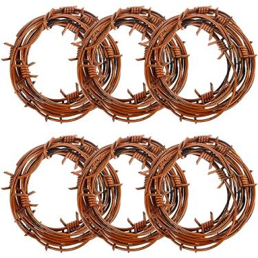 Imagem de Decoração de arame farpado enferrujado falso de 1,2 m 6 peças de decoração de arame farpado de plástico para Halloween adereço de decoração de farpado vermelho enferrujado decoração de festa ocidental