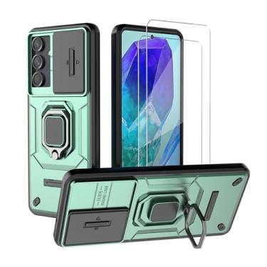 Imagem de WRTBS Capa de celular para Samsung Galaxy M55 5G com protetor de tela de vidro [2 unidades], capa de proteção para câmera deslizante embutida, capa protetora de corpo inteiro militar resistente -