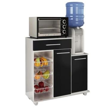 Imagem de Balcao Fruteira Cozinha 2 Portas 89 cm MF185 Branco Preto Dtall - Mila