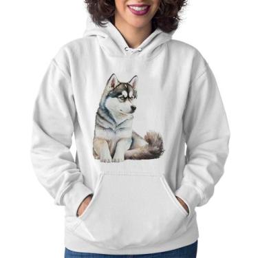 Imagem de Moletom Feminino Cachorro Husky Siberiano - Foca na Moda, Branco, GG
