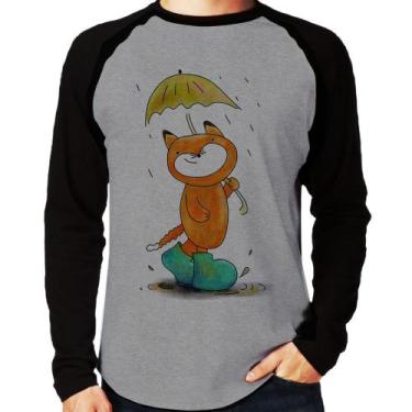 Imagem de Camiseta Raglan Raposa Fofinha Na Chuva Manga Longa - Foca na Moda, Ci