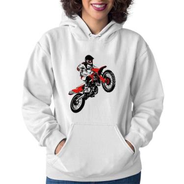 Imagem de Moletom Feminino Motocross Jump Vermelha - Foca na Moda, Branco, GG