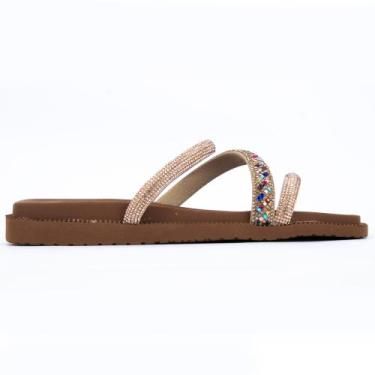 Imagem de Sandália Feminina Rasteirinha de Tiras com Strass Cristais - Lala Fash