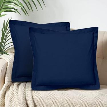Imagem de Super Soft 500 TC Euro Sham Covers Conjunto de 2 fronhas quadradas decorativas 100% algodão egípcio macio para a pele (azul marinho, Euro 24 x 24)