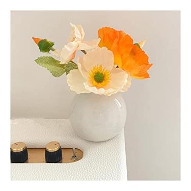 Imagem de Vaso Mini vaso pequeno de cerâmica de boca larga, vaso de flores hidropônico, vaso pequeno de decoração de flores secas, vaso pequeno, redondo e adorável Vaso de flores(Branco)