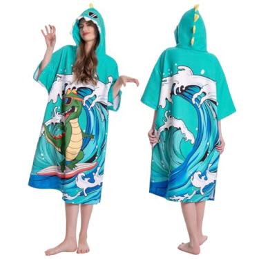 Imagem de OLAOLA Toalha para troca de poncho de surfe, roupão de banho, poncho com bolso, tamanho grande, tecido felpudo de secagem rápida, capuz para mulheres e homens, Dinossauro ondulado, Adult