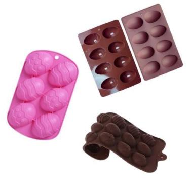 Imagem de Kit 3 Formas Silicone Ovo De Páscoa Chocolate Grande Médio Pequena Ant