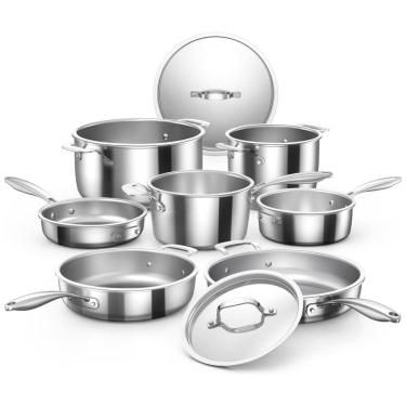 Imagem de Conjunto de Panelas em Aço Inoxidável 9 Peças com Espessura Tripla, Resistente e Durável, Nuwave, Prata