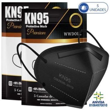 Imagem de 5 Máscaras Respiratórias KN95 PFF2 WWDoll 5 Camadas Preta