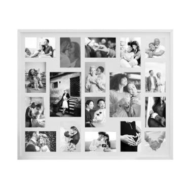 Imagem de Painel Multifotos de Vidro com Paspatur Expositor para 24 Fotos 94X66 Versátil para Parede ou Balcão Outlet dos Quadros (Branco)