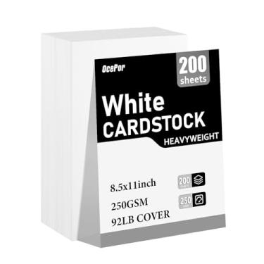 Imagem de 200 folhas de cartolina branca 8,5 x 11, 42 kg/250 g/m², papel grosso para impressora, cartolina pesada para convite, currículo, certificado, cartões de visita, escritório