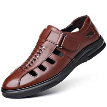 Imagem de UIKGITP Sandália masculina de verão para trabalho e negócios Huaraches para Hombres Pescador Couro Sintético Caminhada Escritório Oxfords Respiráveis, Marrom, 42