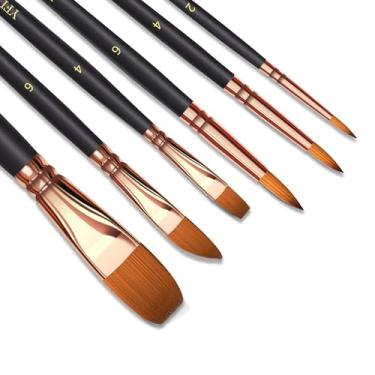 Imagem de Conjunto de 6 pincéis diferentes para aquarela de rosto de rocha, suprimentos de pincéis artísticos, conjunto de pincéis para todos os fins, pintura infantil e adulto