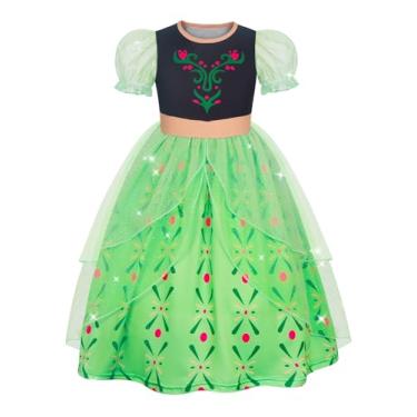 Imagem de Marendyee Vestido de princesa para meninas, aniversário, fantasia de Halloween, fantasia infantil, Verde, 6-7 Anos