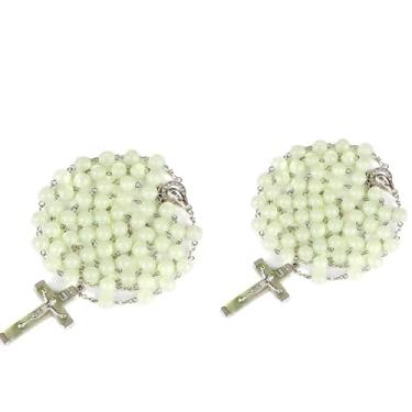 Imagem de XAM Rosário luminoso que brilha no escuro colar em Y católico multicolorido colar de joias religiosas Jesus colares para mulheres e homens, Resina, Sem Pedra Preciosa