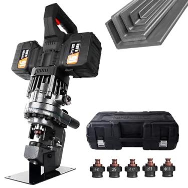 Imagem de Furador elétrico de bateria dupla - Força de 10T, motor de 1400W, kit de 5 matrizes, ciclo de 3 segundos, portátil para aço/cobre