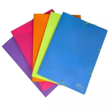 Imagem de Pasta Aba com Elástico 1/2 Ofício Plástica Resistente Sortida Office Basics 4 Unidades