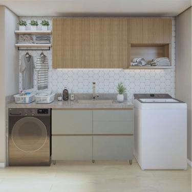 Imagem de Lavanderia Modulada com Balcão 1 Porta e 2 Armários Aéreos 100% Mdf Rainha