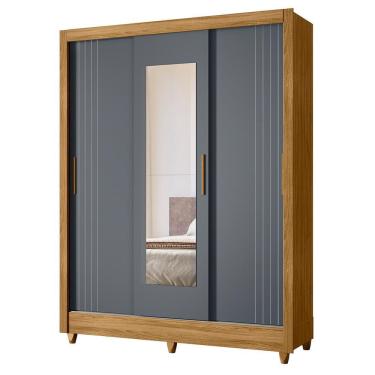 Imagem de Guarda Roupa Solteiro Bolívia 3 Portas Deslizantes com Espelho - Moval Freijó/Cinza