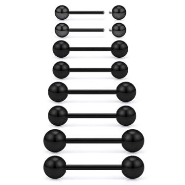 Imagem de Piercing de mamilo preto Ocptiy 14G 16G Anéis de língua hipoalergênicos 316L aço cirúrgico roscado externamente anel de língua piercing de barra para mulheres homens 12 mm 14 mm 16 mm 19 mm 22 mm, Aço