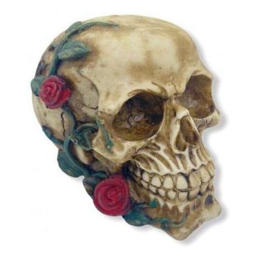 Imagem de Imagem Crânio Com Rosa No Rosto Escultura Resina Estatua - Filho da Lu