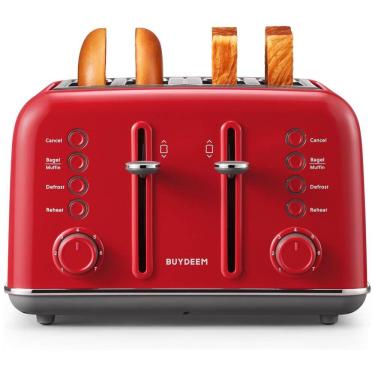 Imagem de Torradeira BUYDEEM DT640 4 Fatias, Slots Largos, Aço Inox, Alavanca Alta, Função Bagel e Muffin, Bandeja Removível - 110V