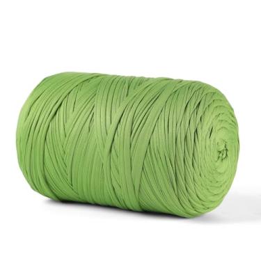 Imagem de MSyarn Fio de camiseta 800 g, tecido elástico para saco de crochê/cesta/decoração de casa, fio grosso com mistura de poliéster e elastano (verde abacate)
