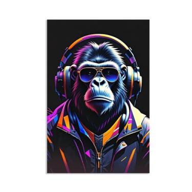 Imagem de SDYJ6GSW Arte de parede com impressão em tela de grafite Monkey Street, chimpanzé dominador e feroz, arte em tela animal Banksy para meninos adolescentes quarto sala de estar decoração de parede 45 x