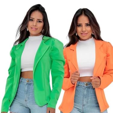 Imagem de Kit 2 Blazers Feminino Em Alfaiataria Manga Longa Bufante Estilo Princ