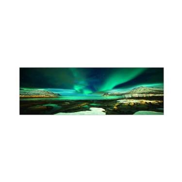 Imagem de BMZFYBS Pintura de paisagem - imagem de arte de parede em tela - verde aurora boreal lago - impressões em tela natureza para sala de estar quarto decoração de casa 50 x 150 cm 20 x 59 pol. sem moldura