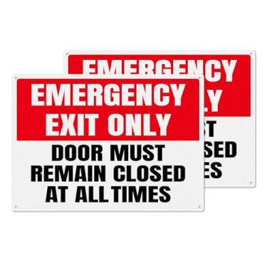 Imagem de YIKIADA Pacote com 2 unidades, saída de emergência, apenas a porta deve permanecer fechada em todos os momentos, placa de 35,5 x 25,4 cm, furos pré-perfurados, à prova d'água, placa de alumínio e