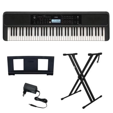 Imagem de Kit Teclado Arranjador 76 Teclas PSR EW320 Preto com Fonte Bivolt Yamaha e Suporte em X