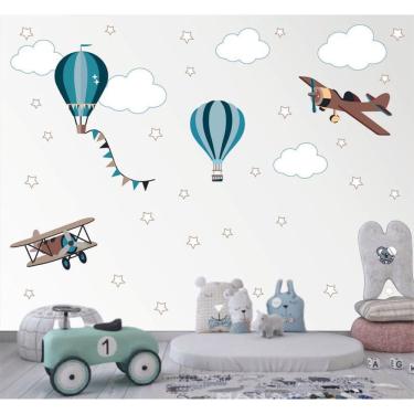 Imagem de Adesivo De Parede Infantil Aviões Balões Nuvens E Estrelas