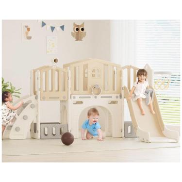 Imagem de Escorregador 9 em 1 XJD, Escorregador para Bebês a Partir de 1 Ano, Playground com Cesta de Basquete, Para Interior e Exterior (Bege), para